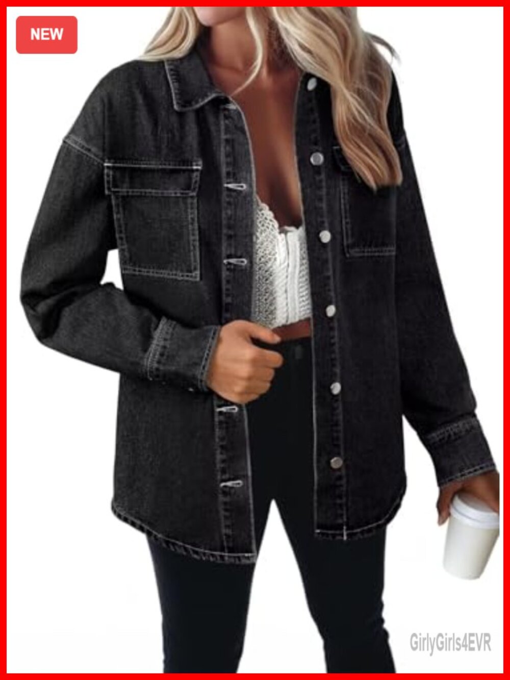 Oversized Denim Button Down Shirt Chambray Long Sleeve Casual Tunic Top